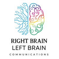 Right Brain Left Brain Communications logo, linework of brain.