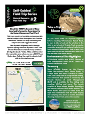 Screenshot of a flyer showing routes in Washoe County, NV to see various natural resource areas. Photo of mountain range, Moon Rocks.